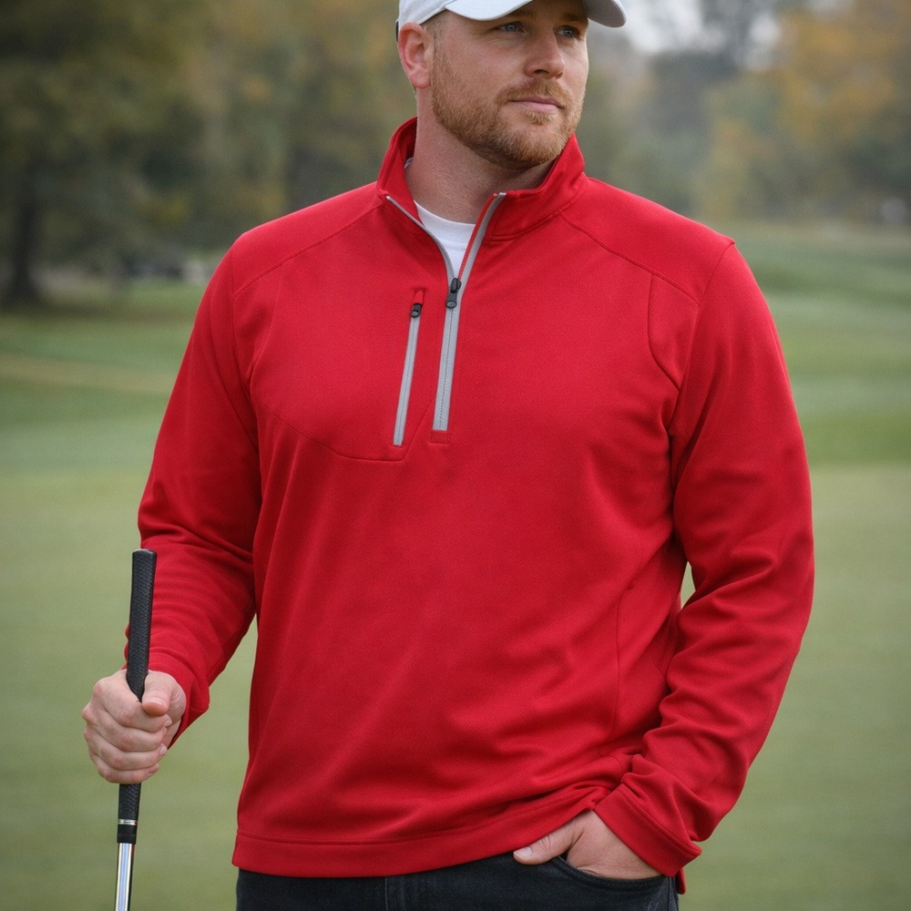 Zero Restriction Tour Series 1/4 Zip Pullover Golf Shirt‎ Red Men's Large Flaw
